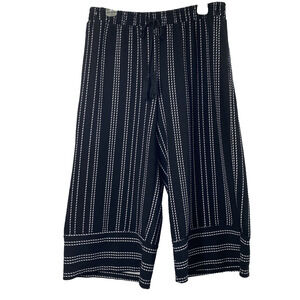 Hot Kiss Wide Leg Capri Pants Womens XL Black White Stripe Knit Pull On Slacks
